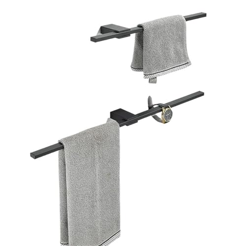 Wall-Mounted Movable Towel Rack - 40/50cm Space-Saving Bath & Kitchen Storage Holder Square Design Towel Bar for Efficient nization (Brushed 40CM)