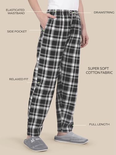 Image of KRYPTIC Women's 100% Pure Cotton Woven Pyjama | Mid Rise Relaxed Fit Full Length Nightwear Pant with Elasticated Drawstring Waistband & Side Pocket | Comfortable Lounge, Sleepwear & Casual Bottom Wear