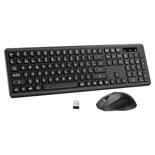 PINKCAT Teclado y Raton Inalámbrico,Botones Silenciosos, Español QWERTY,Tamaño Completo con Teclado Numérico,Ratón y Teclado Inalámbrico de 2.4 GHz per Windows,Mac,PC,Ordenador Portátil (Negro)
