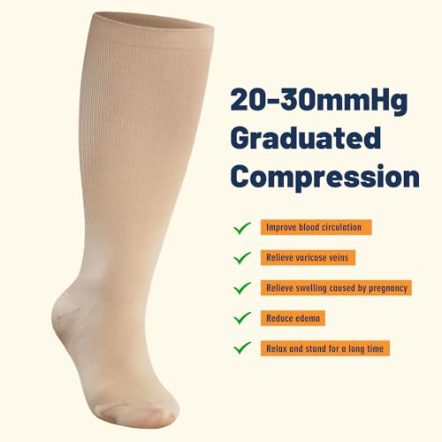 Image of Plus Size Compression Socks 20-30mmHg Wide Calf for Men Women, Extra Large Compression Stockings Support for Running, Travel, Nurses, Pregnancy (3 Pairs)