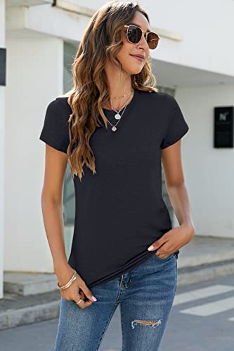 Sherosa Black Shirts For Women Short Sleeve O Neck Loose Fit Tops L #TOP1