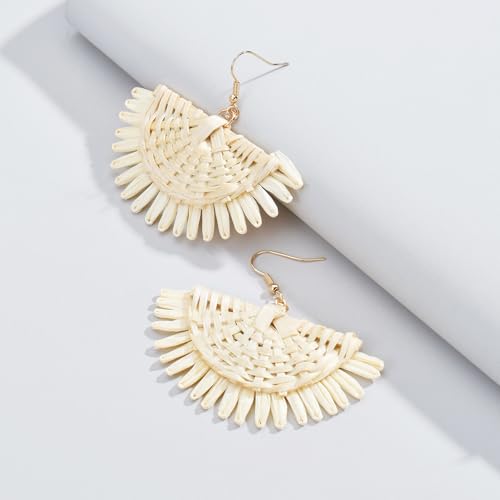 Image of Ladies Handmade Rattan Earring - Tassel A Type Straw Wicker Earrings Bohemian Geometry Earring Circle Pie Shape Earrings