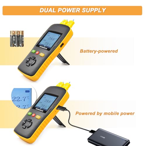 Image of Tzone Dual Channel Thermocouple Data Logger K Type, USB Temperature Logger with Probe High Temp Recorder for K /T /J Sensor, Digital Thermometer Recording with 61440 Group for HVAC Lab Industrial Oven