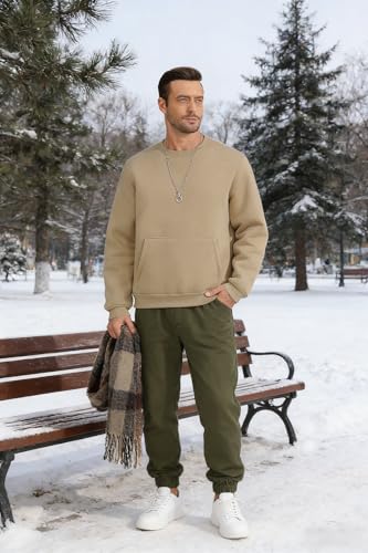 ZITY Mens Sherpa Sweatshirt Plain Heavyweight Thermal Fleece Pullover Shirts Long Sleeve Warm Winter Sweaters Brown - image 5