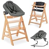 hauck Alpha Plus Premium Set de Trona Evolutiva Bebé con Hamaca Reclinable para Recién Nacidos y Cojín Acolchado de 2 Piezas | Sillas Tronas Madera con Arnés de 5 Puntos