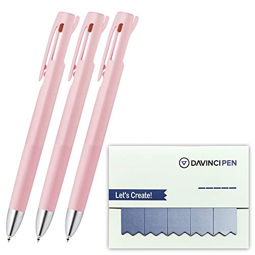 ZEBRA PENS BLEN Emulsion multi colored ballpoint pen Pink body 0.7mm (black, blue, red ink) Pack of 3 with DAVINCIPEN sticky note