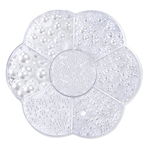 Demi Perles Rondes Polyvalent Dos Plat Perles Plastique Perle Artificielle Blanche pour Nail Art Décoration Bijoux Artisanat DIY 7 Tailles 2 3 4 5 6 8 10mm 5600 Pièces Cover