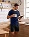 Bresdk Schlafanzug Herren Kurz Baumwolle Sommer Pyjama Set mit Taschen Nachtwäsche Kurzarm Pyjama-Top und Shorty Schlafanzughose Blau M