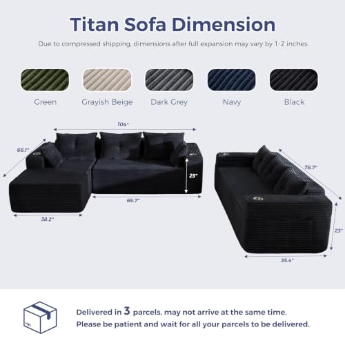 Image of MAXYOYO Modular Sectional Couch with L-Shape Chaise and Loveseat, Modern Boneless Couch for Living Room, Oversized Sofa with Deep Seat, No Assembly Required, Black