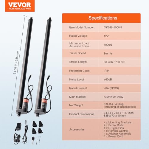 Vevor 2PCS LINEAR ACTUATOR KIT 30 Inch High Speed 0.35"/S Linear Motion Actuator 110V thumb #6