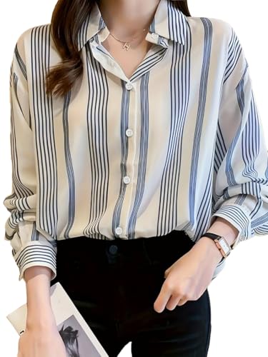 Image of TADKEE Women's V Collared Casual Stylish Long Sleeve Oversized Fit Shirt