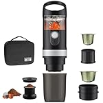FUNYKICH Portable Coffee Maker with Outdoor Carrying Bag, Travel Car Portable Espresso Maker for Camping, Self-Heating with USB-C, Ground Coffee & Compatible for NS Capsule, for RV, Hiking, Office