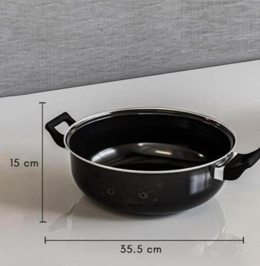 Image of Induction Base Non Stick Cookware Set 5 Piece Kadai Frypan Tawa Saucepan Milkpan Cast Iron Kitchen Use Durable Set Black Free Size