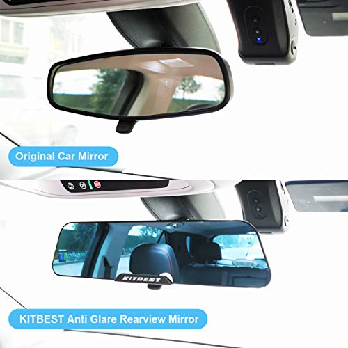 KITBEST Rear View Mirror 11.8" (300mm), Anti Glare Rearview Mirror, Wide Angle Panoramic Convex Curve Rearview Mirror Clip on Original Mirror to Eliminate Blind Spot and Antiglare for Cars SUV Trucks - Thumbnail 3