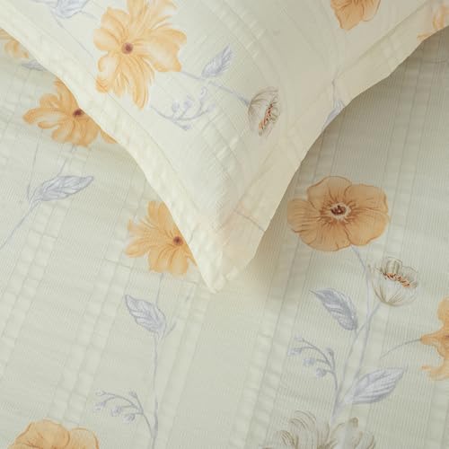 Image of Cortina Cloud Cotton King Size Bedsheet with 2 Pillow Covers | Super Soft, Breathable & Skin-Friendly Bedsheet for Double Bed King Size with Boho Design | 270x250 cm (White & Yellow, King)