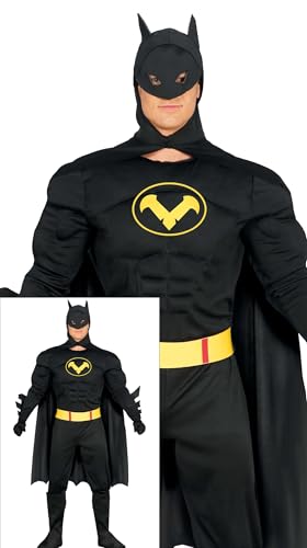 FIESTAS GUIRCA | Costume Héros Noir Adulte Homme (54-56/XL) - Cape, Cagoule, Ceinture et Combinaison - Idéal pour Fêtes de Super-héros et Vilains, Halloween et Carnaval - Noir