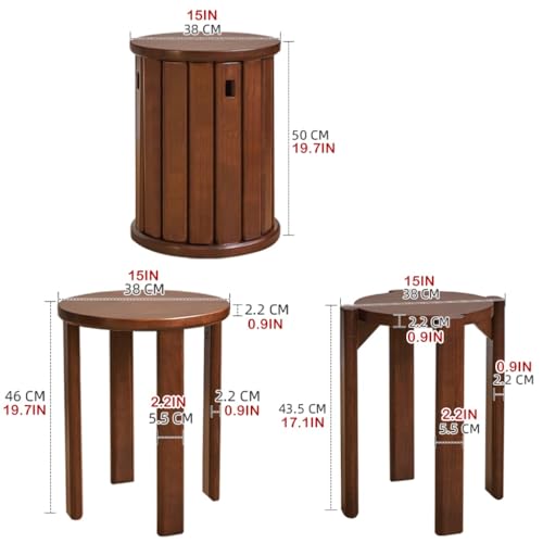 Tabourets ronds en bois massif table basse empilable de chambre salon - 4