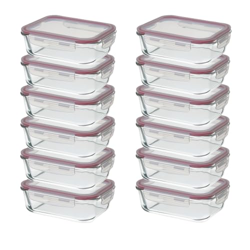 CASASELECCION - Set Tapers de Cristal para Conservar Alimentos. Tupper cristal hermético (recipientes y tapas transparentes). Aptos para lavavajillas, microondas, horno y congelador (Set 12, 630 ml)