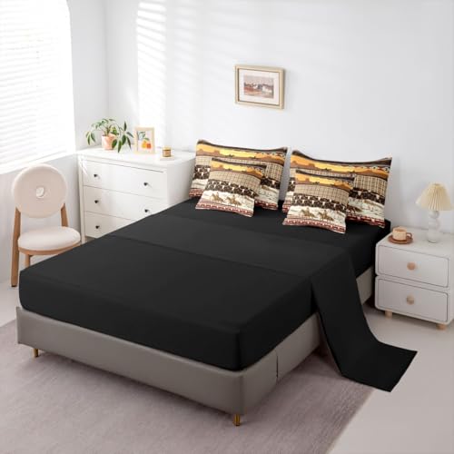 Image of Horse Decor Western 7 Piece Comforter Set Full Bed in a Bag Cow Skull Bedding Sets Cowboys Geometric Aztec Comforter and Sheet Set,Bull Longhorn Skull Bed Sets,Rustic Buffalo Plaid Farmhouse Decor