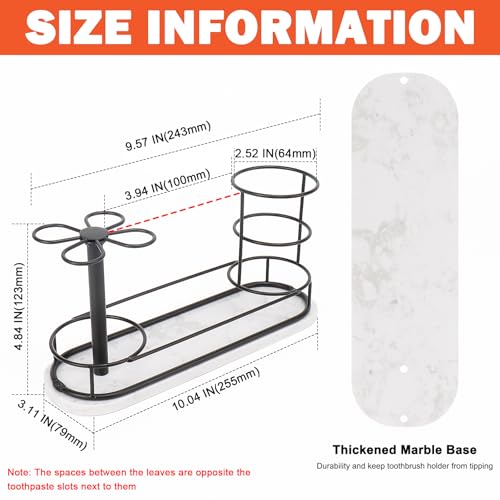 Image of Toothbrush Holder Stand for Bathroom, Metal Toothbrush Organizer with Marble Base, Toothbrush Storage Collection for Family, Suitable for Home Hotel Countertop Vanity (Large, Matte Black)