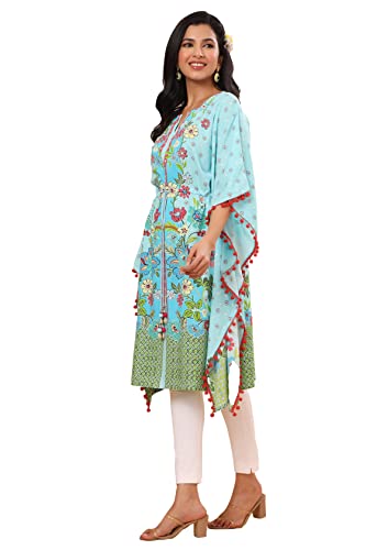 Image of Juniper SkyBlue Rayon Printed Straight Kaftan