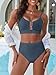 ANRABESS Bikini Sets for Women Summer High Waisted 2 Piece Bathing Suit Ribbed U-Wire Cutout Swimsuit Beach Vacation 2026 Grey Blue Large