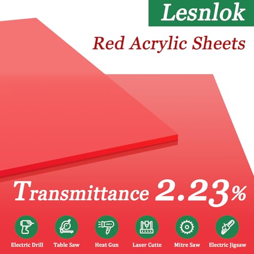 Image of Lesnlok 12 x 16 Red Acrylic Sheets 1 /4 inch Thick 6mm Cast Plexiglass Sheets,for Laser Cutting,Painting, Handicrafts, DIY Display Projects (1, red, 12 x 16 x 1 /4)