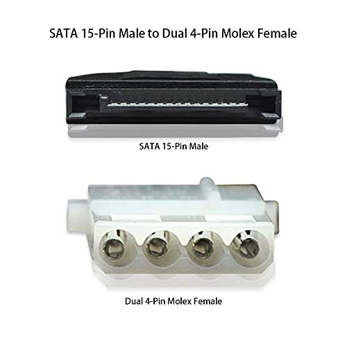 Blacell 6" Sata 15-Pin Male To Dual 4-Pin Molex Female Y Splitter, 308977 #TOP4