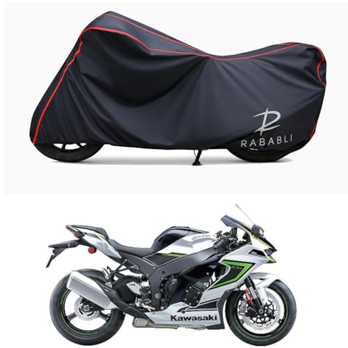 Image of Waterproof Bike Body Cover Compatible for | KawasaNinja ZX-10R | Taffeta Fabric, Red Piping Design, Bottom Elastic Fit | Dustproof, Sun UV & Rain Protection for All Bikes