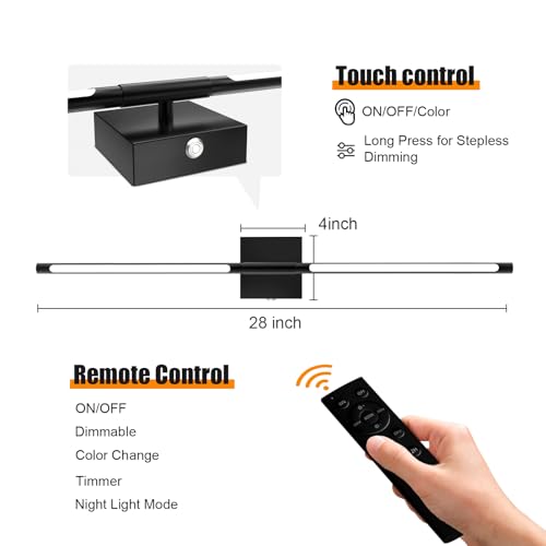 Image of Battery Operated Wall Sconces Set of 2 Rechargeable LED Wall Lights, Dimmable 3000K-6500K, Battery Sconces Wall Decor for Bedroom Living Room Hallway（com (Black, 27 INCH)