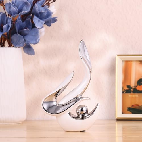 Adorno moderno de cerámica para mesa comedor blanco plateado miniatura 5