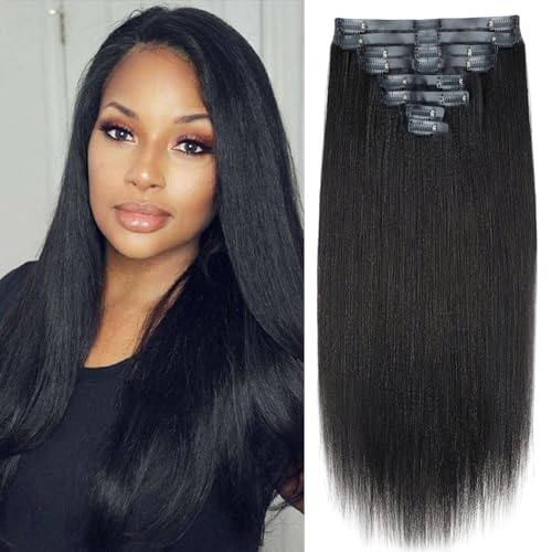 Mihugass 14 Inch Seamless PU Yaki-Straight Clip in Hair Extensions