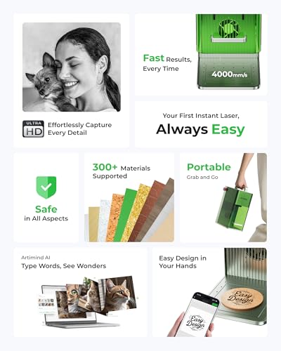 xTool F1 Lite Laser Engraver, 4000mm/s Lightning Speed Portable Laser Engraving Machine, Ultra HD Engraver for Wood, Leather, Acrylic, Glass, and More