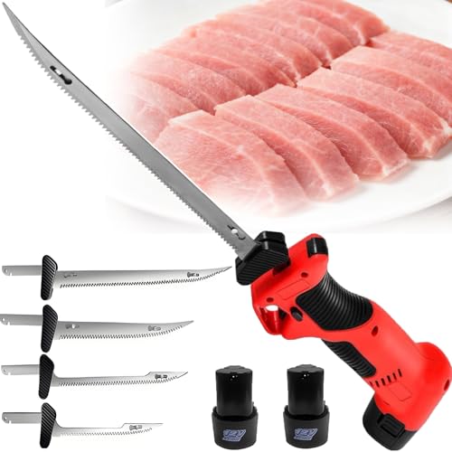 ErShangMao Couteau À Fileter Électrique sans Fil 12V avec 4 Lames Ultra-Tranchantes-Scie À Fileter Électrique 250W avec Poignée Antidérapante Et Verrouillage De Sécurité,2 Batteries Rechargeables