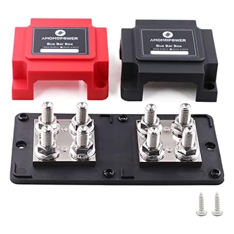 T Tocas 400A Copper Bus Bar 400A Power Distribution Block 8XM10 (3/8") Studs Automotive Marine Battery Busbar Terminal Block with Cover 48V - Negative&Positive Cover