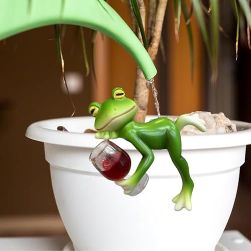 Image of HASTHIP Resin Decor Cartoon Frog Decor,Fun Drunk Frog Planter,Hanging for Open Fish Tank 2.36 inch Small Green Resin Decoration