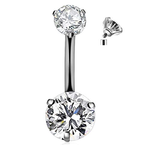 G23 Solid Titanium Belly Button Rings 14G CZ Belly Navel Rings 6mm 10mm Belly Bars2