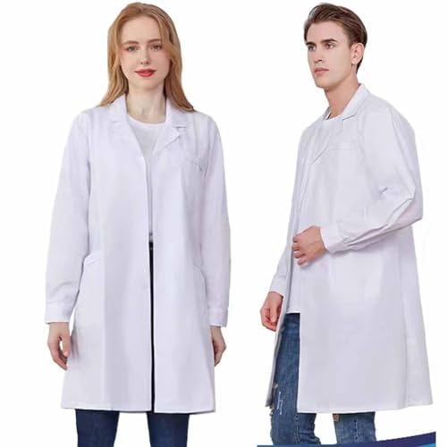Skeerthy Labormantel Chemie Laborkittel Arztkittel Weiß Herren Damen Arbeitsmantel Langarm Baumwolle Arbeitskleidung Kittel Mantel Weiß