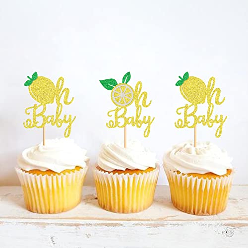 Cyodoos 24Pcs Lemon Oh Baby Cupcake Toppers Fruit Theme Oh Baby Lemonade Party Cupcake Picks For Lemon Theme Baby Shower Kids Boys Girls Birthday Party Cake Decorations Supplies Gold Glitter #TOP3