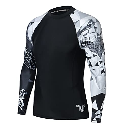 HUGE SPORTS Men's Swim Shirts Long Sleeve UPF 50+ Rash Guard Sun Shirts UV Sun Protection