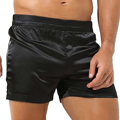 YiZYiF Men's Silk Satin Frilly Pajamas Shorts Nightwear Pants Sleep Bottoms Home Shorts Underwear2