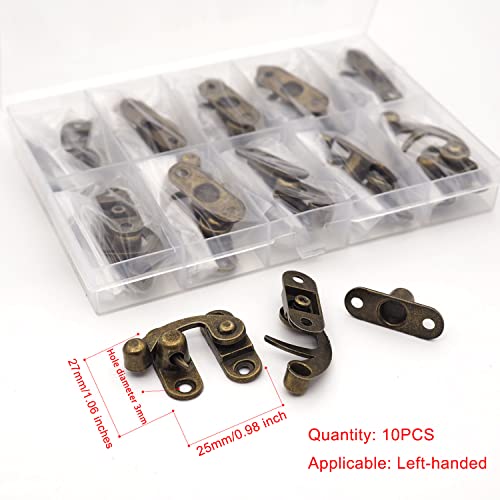 Youmeizer 10 Pieces Antique Vintage Lock Latch Hook Hasp Horn Lock with 40 Screws Jewelry Box Hardware Thickened Horn Lock Clasp Arm Latch Size 27 x 25 x 8mm (Bronze/Left Latch Hook Hasp) - Image 2