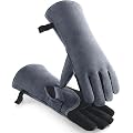 OZERO Welding Gloves 16 Inch, EN407 Certified Heat/Fire Resistant to 932°F, Leather Gauntlet for MIG TIG Stick Welding, BBQ and Forge, Black-gray