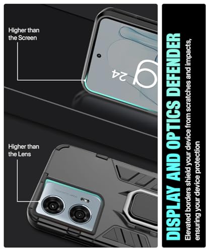 Image of WOW IMAGINE Shock Proof Back Case Mobile Cover for Motorola Moto G24 Power 5G | Back Cover Case (Tough Armor | Hybrid PC + TPU | Ring Holder & in-Built Kickstand | Black)