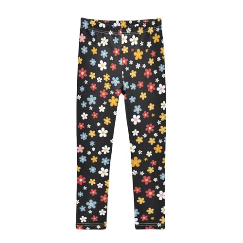 Boho Flower Girls Leggings Ultra Soft Compression Yoga Gym Pants for Kids 4-10T