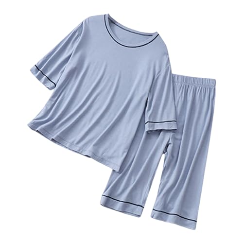 Boys Girls Soft Shirt Pants Pajamas Sets Lightweight Cute 2pc Loungewear Pj Outfits Crew Neck Summer Casual Sleepwear