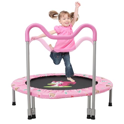 Trampoline Enfant,36 Pouces Mini Trampoline Pliable avec Poignée Réglable et Amovibles et Rembourrage de Sécurité, Intérieur et Extérieur pour garçons et Filles...