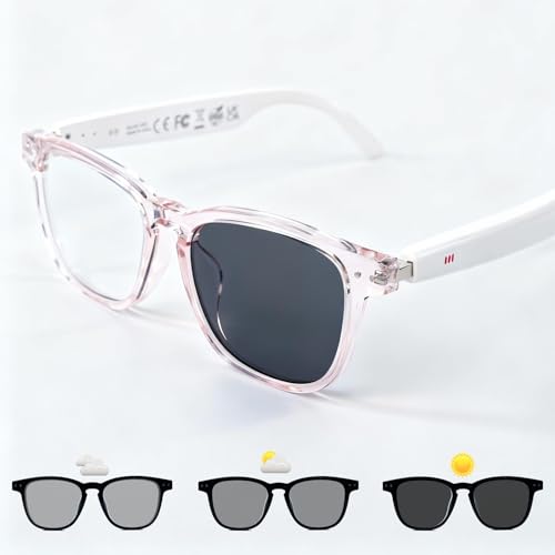 Image of AI Smart Glasses, Anti Blue Light Bluetooth Translation Glasses with 164 Hands-Free Calls & Audio Multifunctional Smart Sunglasses for Men Women Travel Trade Business (KL01-White-Color-Change-Lens)
