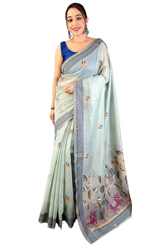 SGF11 Women's Cotton Linen Soft Silk Saree With Unstitched Blouse Piece product image 5