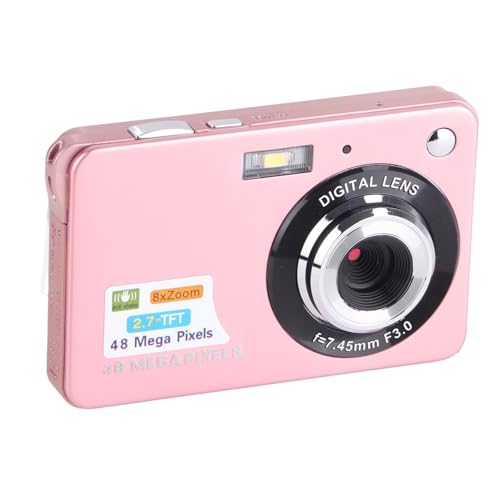 Cámara Digital, FHD 4K 48MP Punto Digital y Cámara de Disparo con Zoom 8X, Pantalla de 2.7 Pulgadas, Luz de Relleno, Cable USB, Cuerda de Mano, Cámara de Video Compacta para Vlog